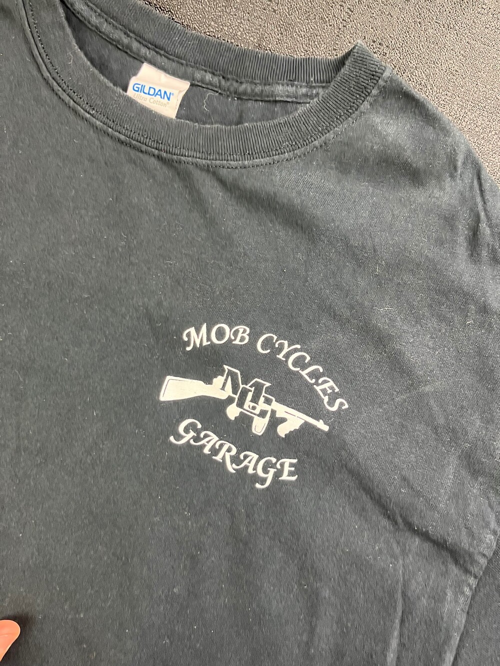 Y2k Gothic Large Black Cotton T-Shirt Mob Cycles Garage